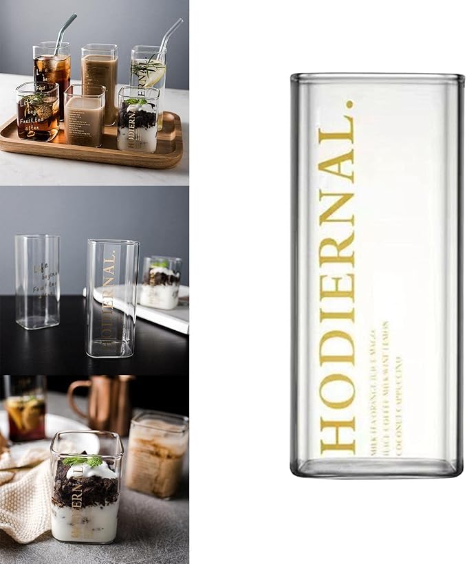 Square Drinking Glasses Glassware Transparent Milk Mug Container Heat Resistant Water Bottle for Coffee Party Home Kitchen, HODIERNAL High, Optional - Image 6