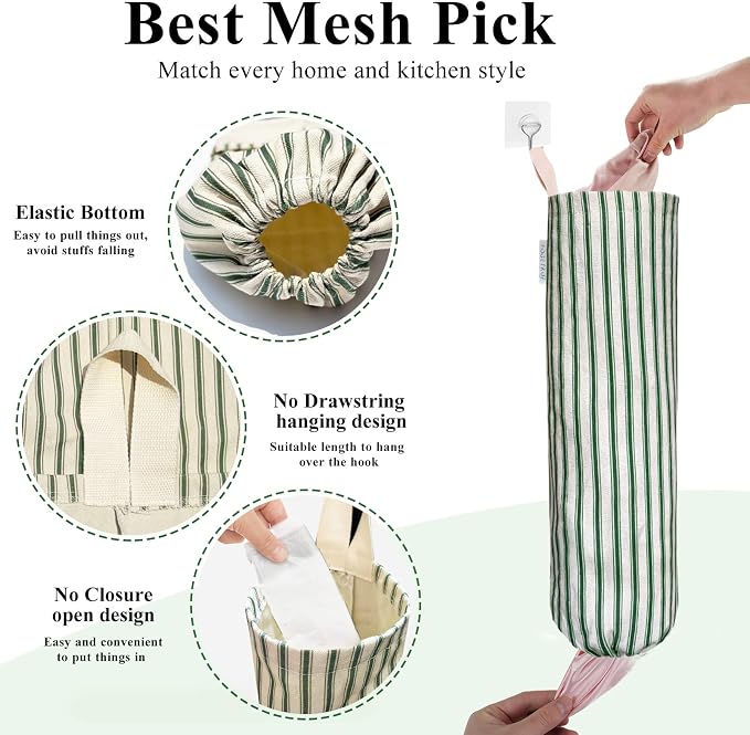 Plastic Bag Holder, Wall Mount Grocery Bag Holder, Reusable Trash Bag Organizer for Home Kitchen Pantry Decor (Green) - Image 2