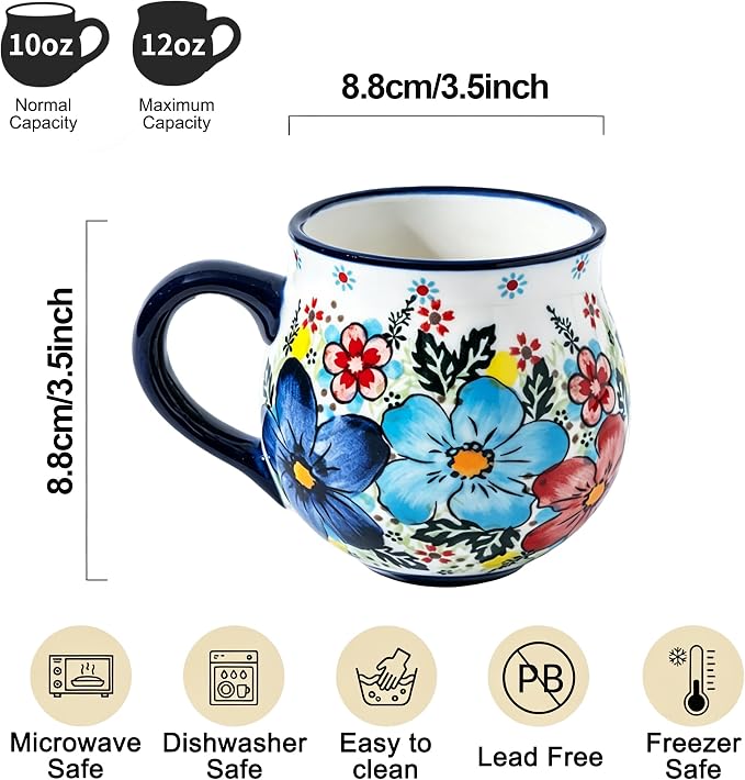 ALMA 12oz Handpainted Flowers Ceramic Coffee Mug | Microwave & Dishwasher Safe, Ideal for Morning Coffee Tea, Home Kitchen Dining Room Display, For Home Makers & Women - Image 2