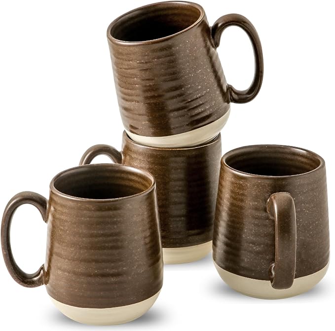 HASENSE Porcelain Coffee Mugs Set of 4-15 Ounce Large Ceramic Coffee Cups Set with Handle for Latte, Tea, Cocoa and Hot Chocolate, Brown Coffee Mugs for Men and Women, Microwave Safe by Hasense