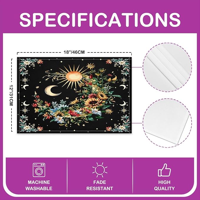 Feelyou Sun Moon Placemats Set of 4 18"x12" Boho Exotic Placemat for Kitchen Dining Table Decor Indoor Outdoor for Kids Teens Adults Bohemian Table Place Mats, Galaxy Astrology Space - Image 4