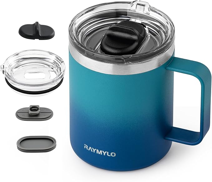 RAYMYLO Insulated Coffee Mug 12 oz, Spill-Proof & Detachable Slider Lid | Double Wall Stainless Steel with Thorough Clean Lid & Handle, Cold for 9 Hrs, Suitable for Camp Home Office by RAYMYLO