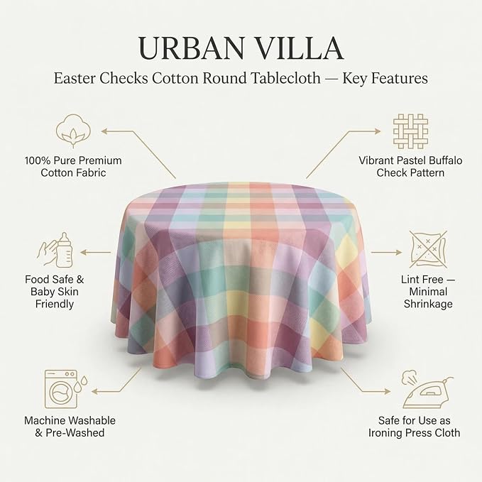 Urban Villa Tablecloth Cotton Tabletop 70 RD (4 Seats) Easter Checks - Image 2