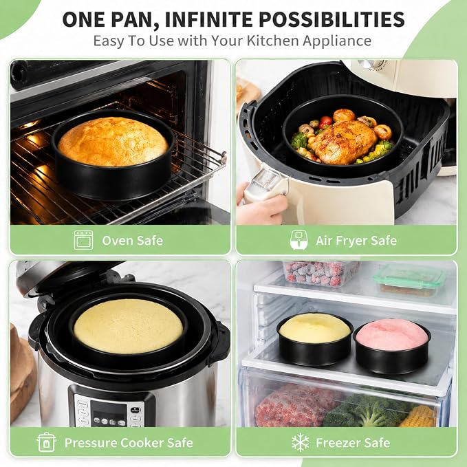 P&P CHEF 5 Inch Cake Pan Set of 3, Non-Stick Round Cake Pans | Round Cake Tins for Tier Smash Cakes, Baking Pans Set & Essential Bakeware, Stainless Steel Core & Leak-Proof - Image 4