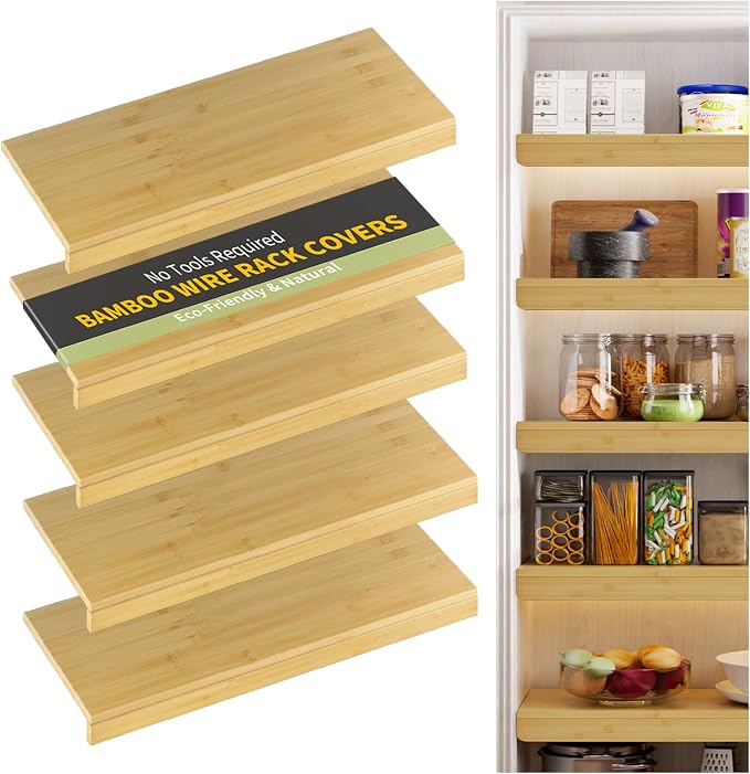 Wire Shelf Covers, Bamboo Wire Rack Covers for Pantry, Closet，Kitchen (5pcs, 36" W x 12" D, Natural) by ClimbHope