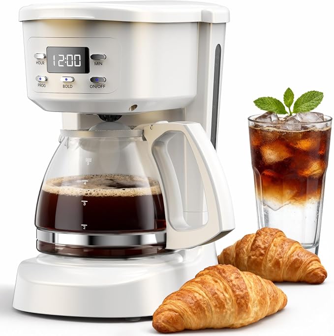 Coffee Maker, 5 Cup Programmable Drip Coffee Machine-White | 20 Hours Timer, 2 Hours Keep Warm, Compatible with Ground&Tea Leaves,Portable Small Cafetera for Home Office Travel Camping by Kozeewarm