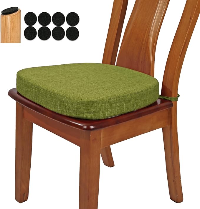 BUYUE Thickened 2.5" Friendly Woven Fabric Dining Chair Cushion, U-Shape High Density Foam Comfortable Chair Pad for Kitchen, Slip Resistant Indoor Seat Cushion (1 Piece, Grass Green) by BUYUE