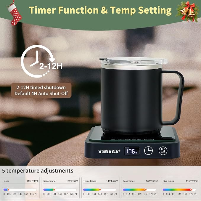 VOBAGA Mug Warmer with 15oz Mug Set, Smart Coffee Mug Warmer for Desk with 5 Temp Settings & 2-12H Auto Shut Off, Coffee Warmer for Candles, Coffee, Cocoa, Milk, Best Coffee Gifts for Men Women - Image 2