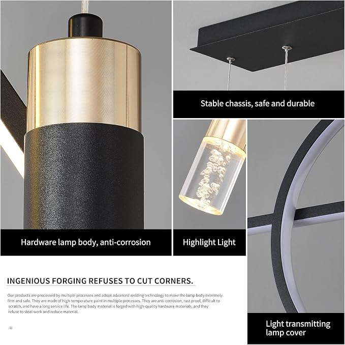 Siittoo 37" Modern LED Pendant Light, Dimmable Linear Chandelier Black | 45W LED with Remote, 3000K-6000K, Adjustable Hanging Light for Kitchen Island, Dining Room & Living Room - Image 6