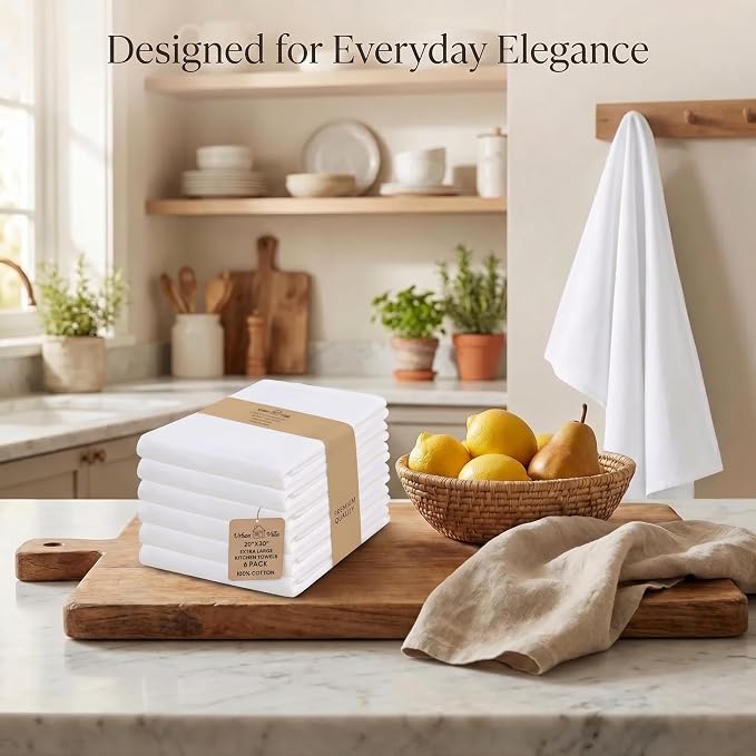 Urban Villa Kitchen Towels Cotton Dish Towels 20”x30” (Set of 6) White - Image 5