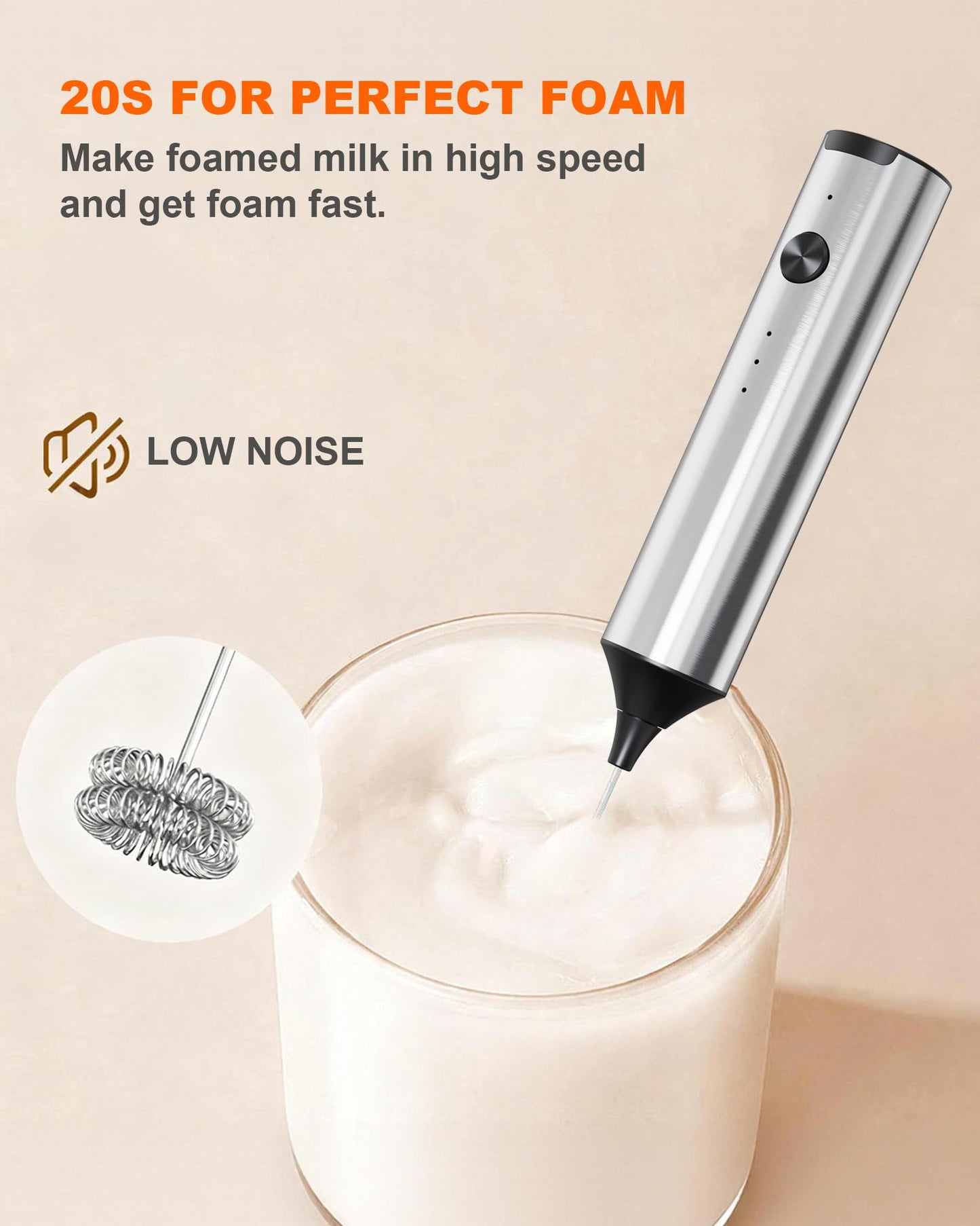 Rechargeable 3-Speed Milk Frother Wand (Black)