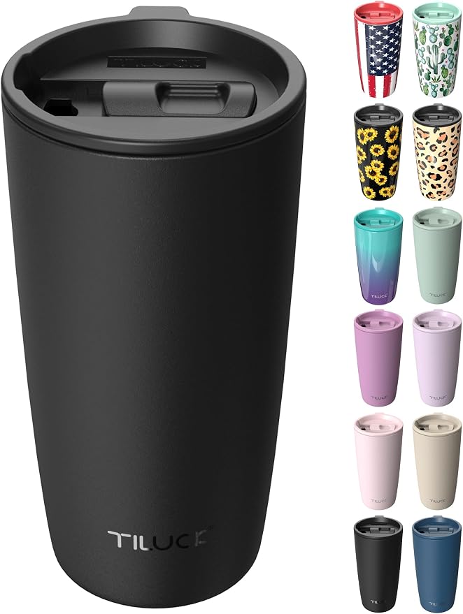 TILUCK 20 oz Insulated Coffee Tumbler with BPA-Free Lid | Travel Coffee Mug, Dishwasher Safe, Cup Holder Friendly, Double-Wall Vacuum Insulation for Hot & Cold Drinks, Matte Black by TILUCKBringsGoodLuck