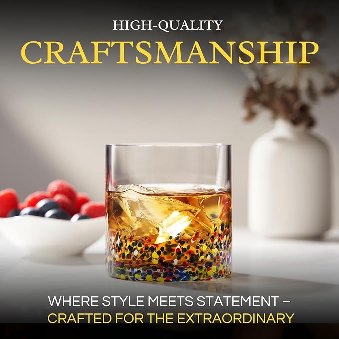 Large Confetti DOF Glasses – Set of 2-11oz Luxury Hand Blown Confetti Whiskey, Margarita, Martini, Cocktails, Water, Wine, Dessert & Champagne Glasses Cinco de Mayo, Hand Blown - Mexican Water Glass - Image 5