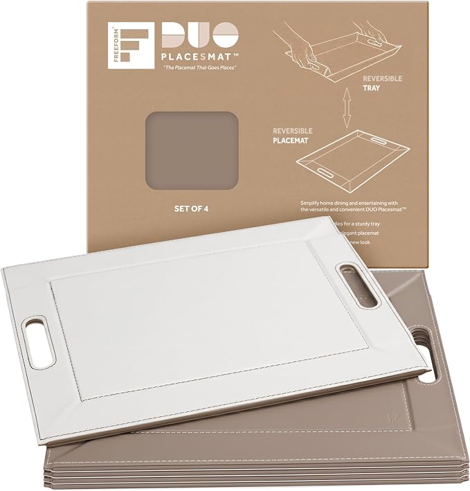 2-in-1 Serving Tray & Placemat | Faux Leather & Reversible | Lays Flat as a Placemat or Folds into an Ottoman Food Tray, Easy to Clean by FREEFORM