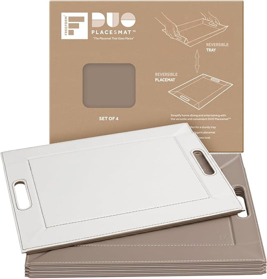 2-in-1 Serving Tray & Placemat | Faux Leather & Reversible | Lays Flat as a Placemat or Folds into an Ottoman Food Tray, Easy to Clean by FREEFORM