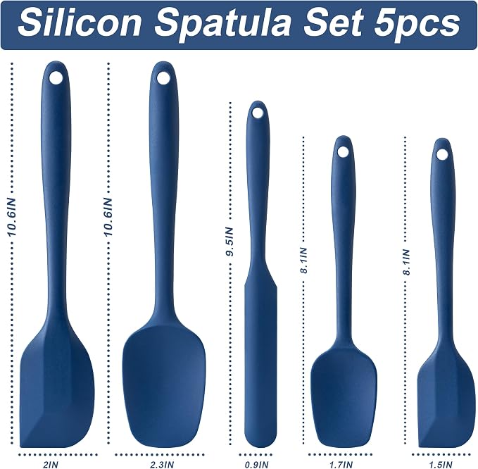 Silicone Spatula Set,5 Piece Food Grade Rubber Spatulas,Navy Blue | Spatulas Silicone Heat Resistant for Baking,Cooking,and Mixing High Heat Resistant Non Stick Dishwasher Safe BPA-Free - Image 2
