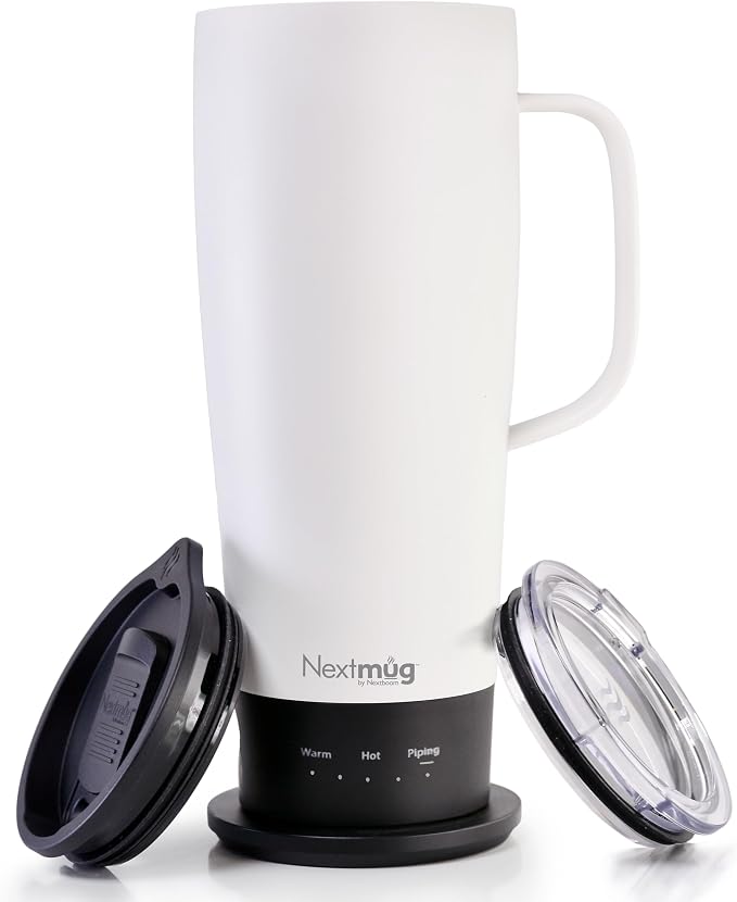 Nextmug Ultra - Temperature-Controlled, Self-Heating Travel Mug | (White - 24 oz.) – The Biggest Nextmug, No App, Long-Lasting Battery for Work & Study, Great Gift for Coffee Lovers by NextmugbyNextboom