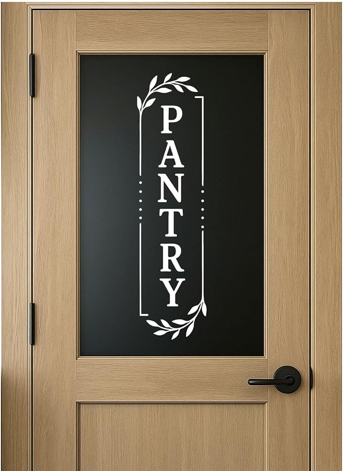 Pantry Door Farmhouse Vinyl Decal: White 5 x 18 Inches | Vertical White Pantry Lettering For Glass Doors With Waterproof Removable No Residue Vinyl by BOMSCTA