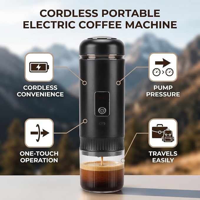Asixxsix Cordless Portable Coffee Maker, Electric Espresso Machine with Self Heating and USB C Rechargeable, 200ml, for Travel Camping Office Home - Image 2