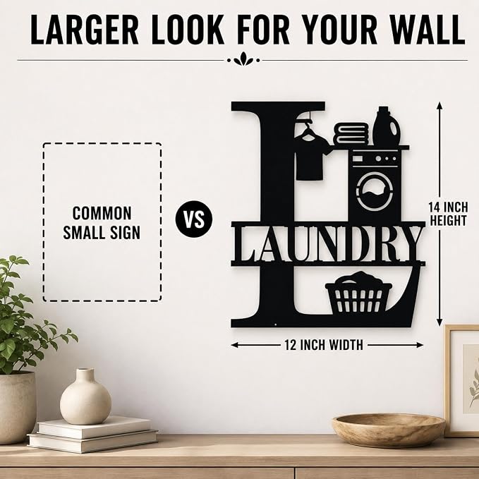 Laundry Room Metal Wall Decor, Farmhouse Laundry Sign, 14 Inch | 14-inch matte black metal laundry room sign with pre-drilled holes for farmhouse, modern, or rustic wall decor. - Image 3