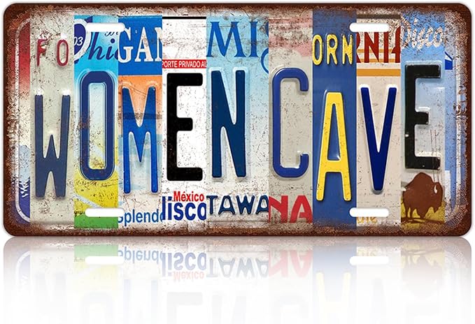 Vintage Women Cave Metal Tin Sign License Plate Wall Decor 12 x 6 Inches by MTsigns