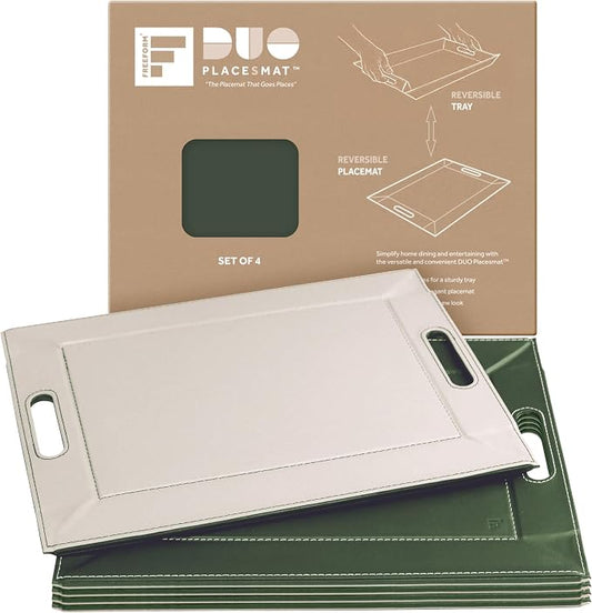 2-in-1 Serving Tray & Placemat | Faux Leather & Reversible | Lays Flat as a Placemat or Folds into an Ottoman Food Tray, Easy to Clean by FREEFORM