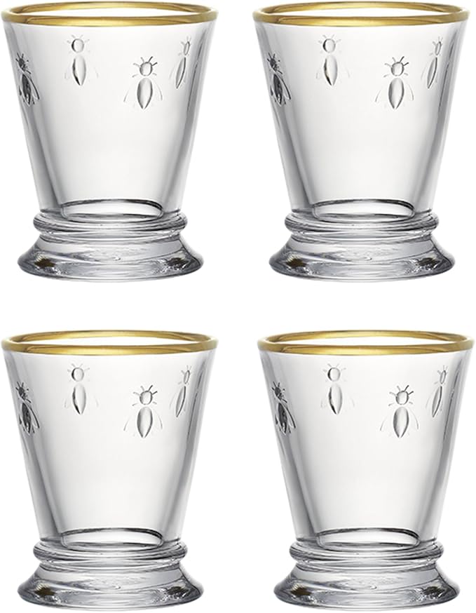 La Rochere Gold Rimmed Napoleon Bee Tumbler Set of 4 – La Rochere Bee Glassware Sets – Gold Rimmed Glassware (10 oz) by LaRoch%C3%A8re