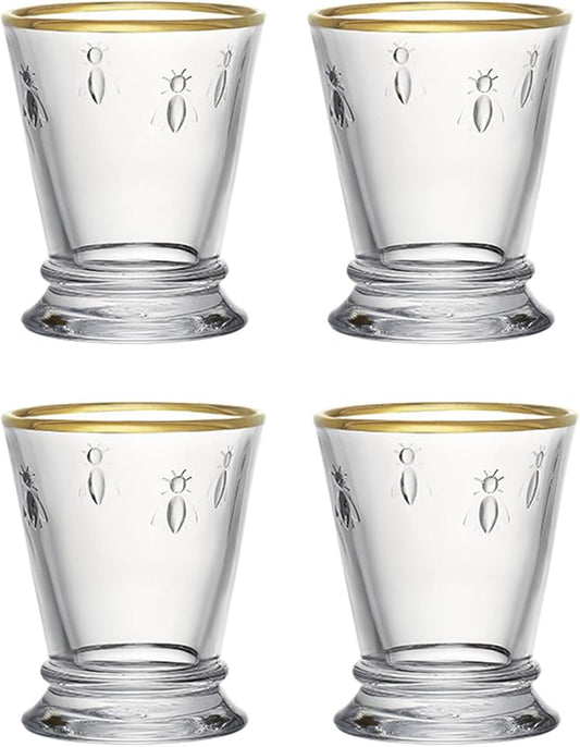 La Rochere Gold Rimmed Napoleon Bee Tumbler Set of 4 – La Rochere Bee Glassware Sets – Gold Rimmed Glassware (10 oz) by LaRoch%C3%A8re