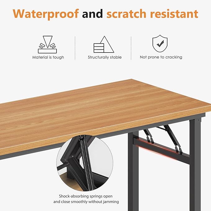 DlandHome 47 Inch Folding Computer Desk, Fully Assembled, Teak Black | Foldable Writing Table, Portable Activity Conference Table for Home Office, Wood Top Metal Frame, Collapsible Easy Storage - Image 6