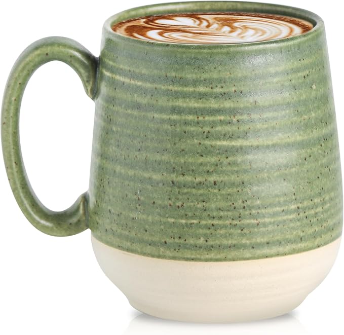 HASENSE 20 oz Coffee Mug, Large Green and Beige Stoneware Cup, Oversized Ceramic Tea Mug with Ergonomic Handle, Microwave and Dishwasher Safe, Perfect for Coffee, Tea, Soup, Hot Cocoa by Hasense