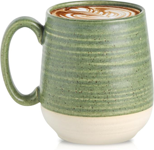 HASENSE 20 oz Coffee Mug, Large Green and Beige Stoneware Cup, Oversized Ceramic Tea Mug with Ergonomic Handle, Microwave and Dishwasher Safe, Perfect for Coffee, Tea, Soup, Hot Cocoa by Hasense