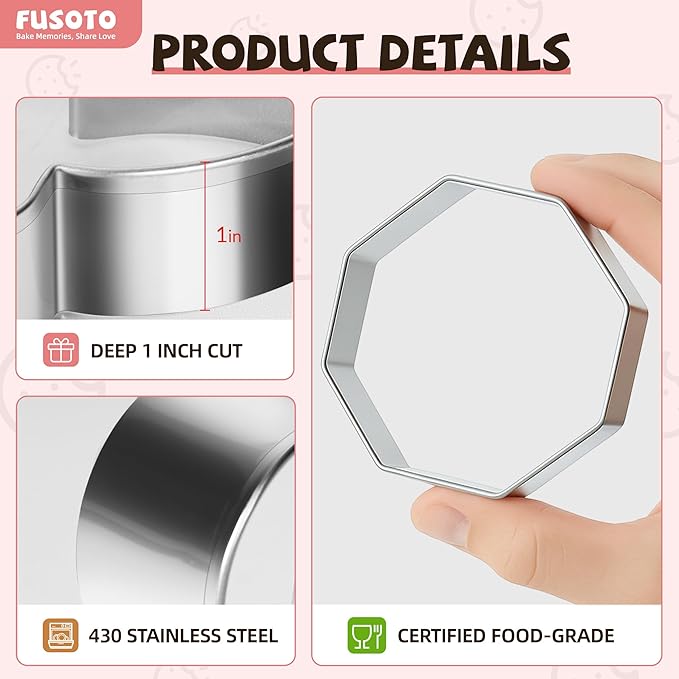 6PCS Octagon Cookie Cutters Set, Stainless Steel Kitchen Baking Supplies, for Biscuit, Homemade Cookies, Cake Decorating, Geometric Cookie Cutter, (1.5", 2", 2.5", 3", 3.5", 4"), Octagon