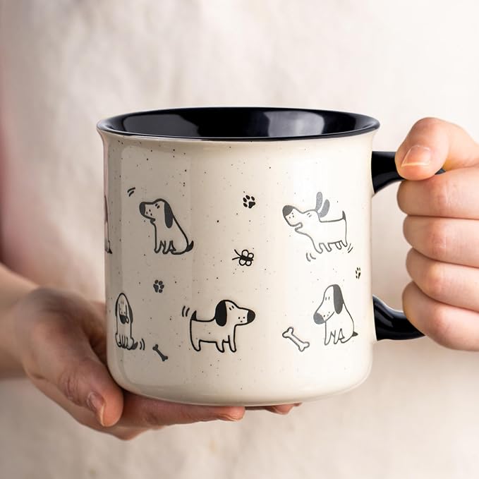 AmorArc 22 OZ Large Ceramic Coffee Mugs Set of 2, Oversized Mugs With Big Handle for Men Women Dad Mom, Big Mug With Textured Dogs Cats Patterns for Office & Home -Microwave Safe, 2 Pcs-Black - Image 2