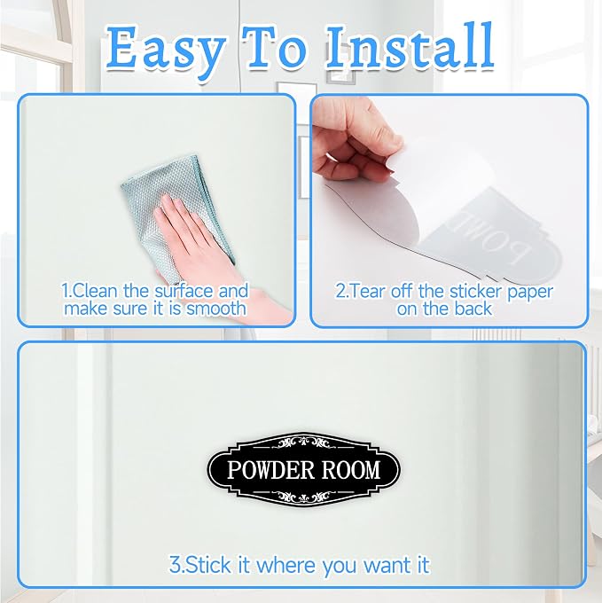 Powder Room Sign Sticker for Business and Home，Self-adhesive Cute Powder Room Door Decor，Waterproof Guest Bathroom Decals for House，Office，Shop - Image 3