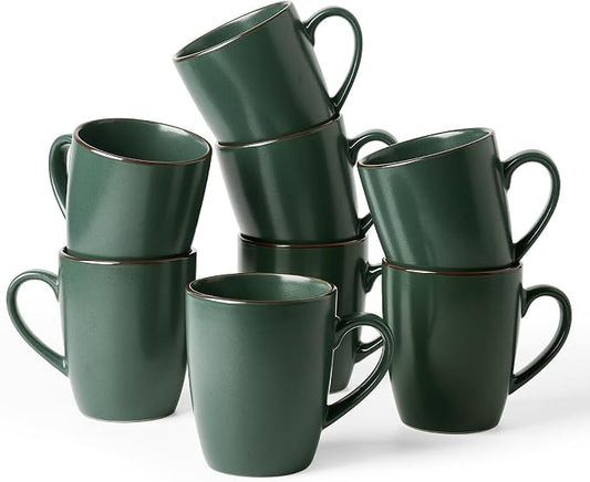 famiware Venus Coffee Mugs for 8, 13 oz Mug Set, Dringking Cup with Handle for Coffee, Tea, Cocoa, Milk, Dark Green by Famiware