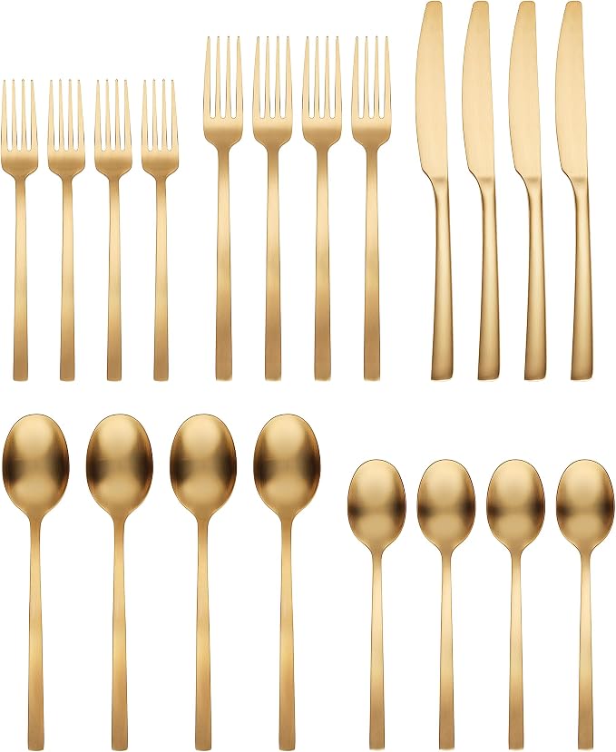 Cambridge Silverware Set, Beacon Gold Satin 20-Piece Flatware Set, Service For 4, 18/0 Stainless Steel, Dishwasher Safe, Flatware Cutlery Sets, Utensils, Knives Spoons And Forks (Gold, 20 Pieces) - Image 2