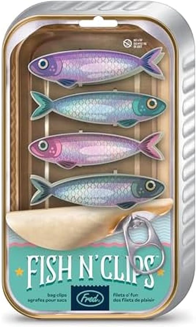 Genuine Fred FISH 'N CLIPS Sardine Bag Clips, Set of 4 Food Storage Clips, Iridescent Finish, Double-Sided, Durable Plastic and Stainless Steel Springs, Fun Kitchen Accessories and Great Gift by GenuineFred