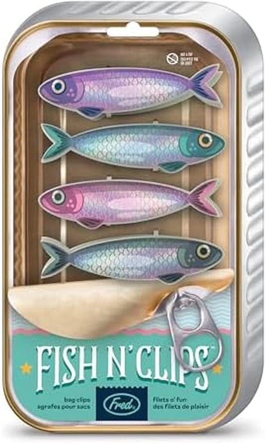 Genuine Fred FISH 'N CLIPS Sardine Bag Clips, Set of 4 Food Storage Clips, Iridescent Finish, Double-Sided, Durable Plastic and Stainless Steel Springs, Fun Kitchen Accessories and Great Gift by GenuineFred
