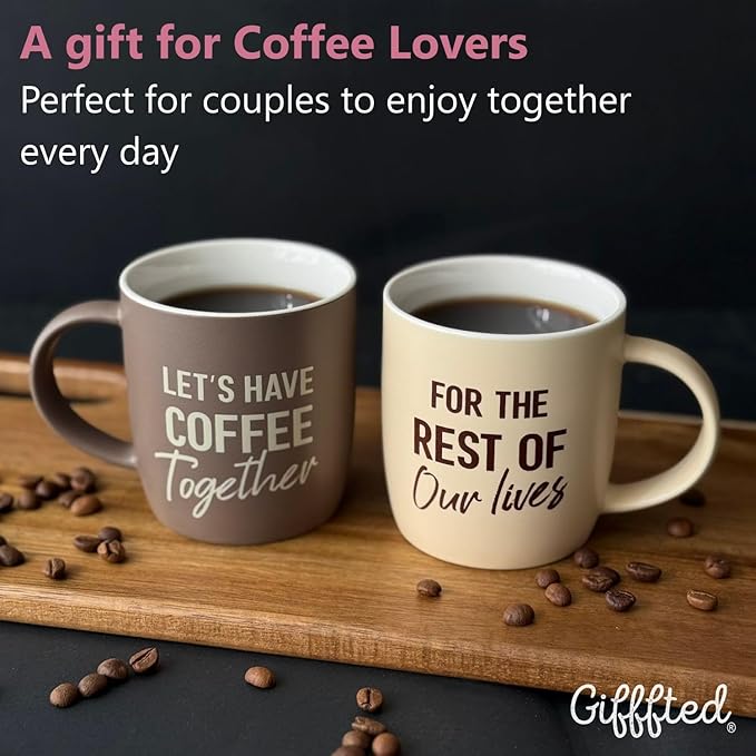 Triple Gifffted Let's Have Coffee Together Coffee Mug Set, Engagement Wedding Gifts for Couple, Bride and Groom Newlywed Bridal Shower, His and Hers, Mr and Mrs, Christmas, Valentine’s, Ceramic 13Oz - Image 3