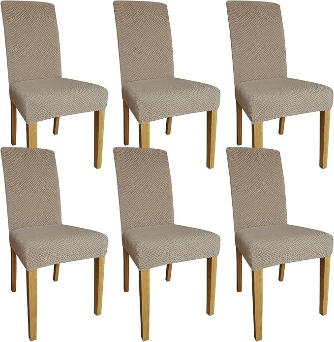 Promindfly Dining Chair Covers, 3D Jacquard Fabric Chair Covers for Dining Room, Anti-Scratch Chair Covers Set of 6, Stretch Washable Dining Chair Covers for Kitchen, Hotel by WelcometoPromindflyplka