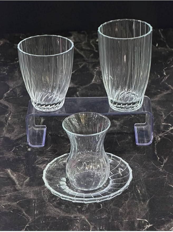 SODEF 24-Piece quality Glassware Set for 6 - Includes Tea Glasses & Water/Juice Tumblers - appropriate Bridal Registry Set - Dishwasher Safe - Beige - Image 3