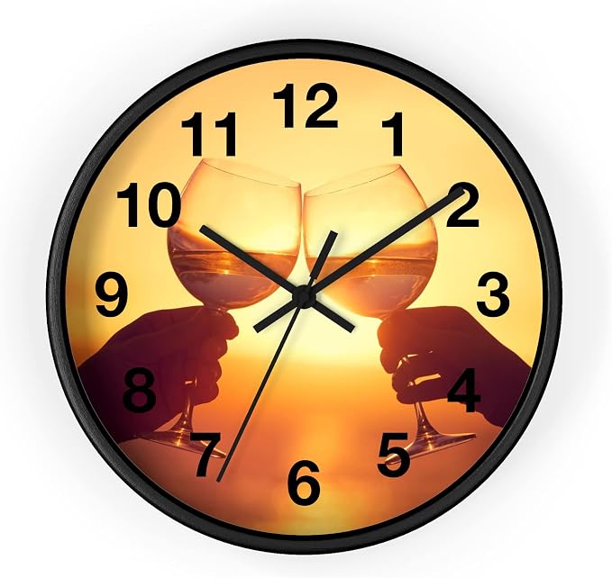 Mozingo ~ Wine Clock for Kitchen Bar Wall It's Wine O'clock Silent Time Gift Home Decor Made In USA, 10" (Hour Marks - Numbers, Clock Frame Color - Black, Wine Theme #05) by Unknown