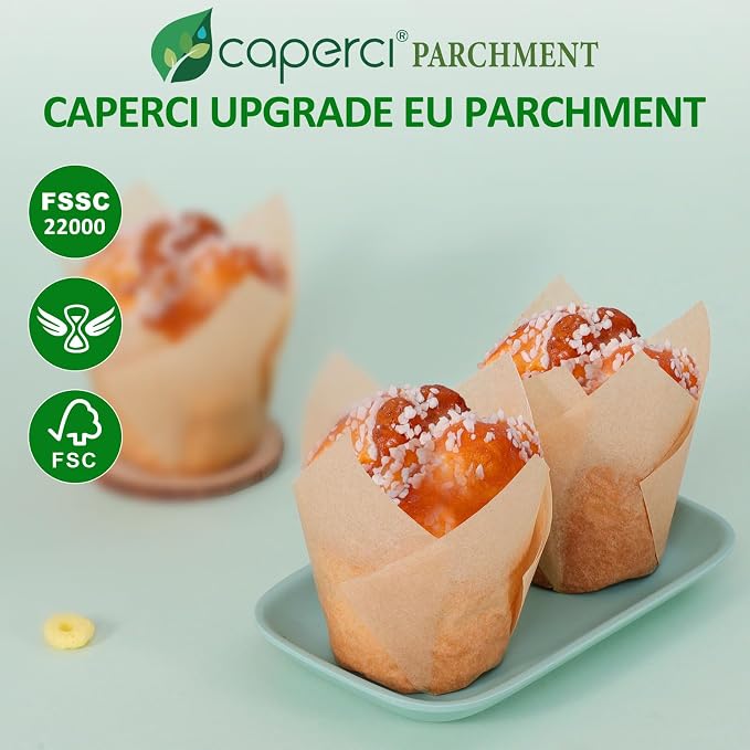 Caperci 225pcs Natural Tulip Cupcake Liners Paper for Baking Cups Unbleached European Parchment Paper, Tulip Muffin Liners Cupcake Wrapper for Party, Wedding, Christmas, Birthday - Image 2