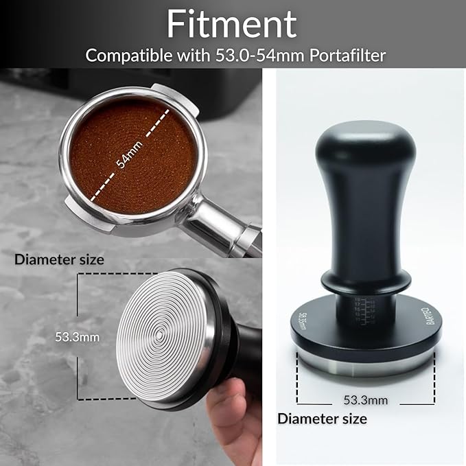 BARTEQ 53.3mm Espresso Tamper – Calibrated Dual Spring Coffee Tamper with WDT Tool & Funnel – Fits 53mm-54mm Portafilters