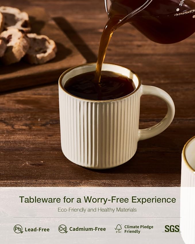 famiware Star Coffee Mug Set for 8, Handcrafted 12 oz Ceramic Stoneware Mugs Cup Set, Chip-Resistant & Stackable, Dishwasher/Microwave Safe, Vanilla White - Image 6