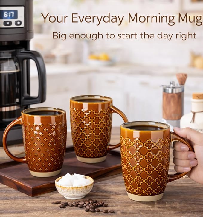 GBhome 20oz Large Coffee Mugs Set of 6, Handmade Tall Ceramic Coffee Mugs with Texture Patterns for Cappuccino, Latte,Hot Cocoa, Dishwasher & Microwave Safe - Image 6