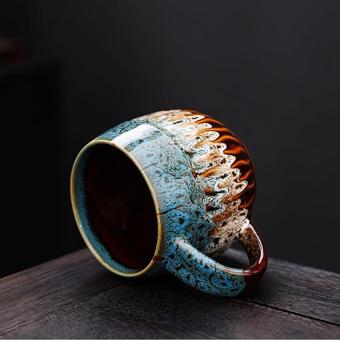 20 oz Large Ceramic Coffee Mug,Creative Handcrafted Reactive Glaze Coffee Cups Suitable for Home and Office Use,Dishwasher & Microwave Safe,Novelty Pottery Mug for Coffee Lovers Gift (blue) - Image 8