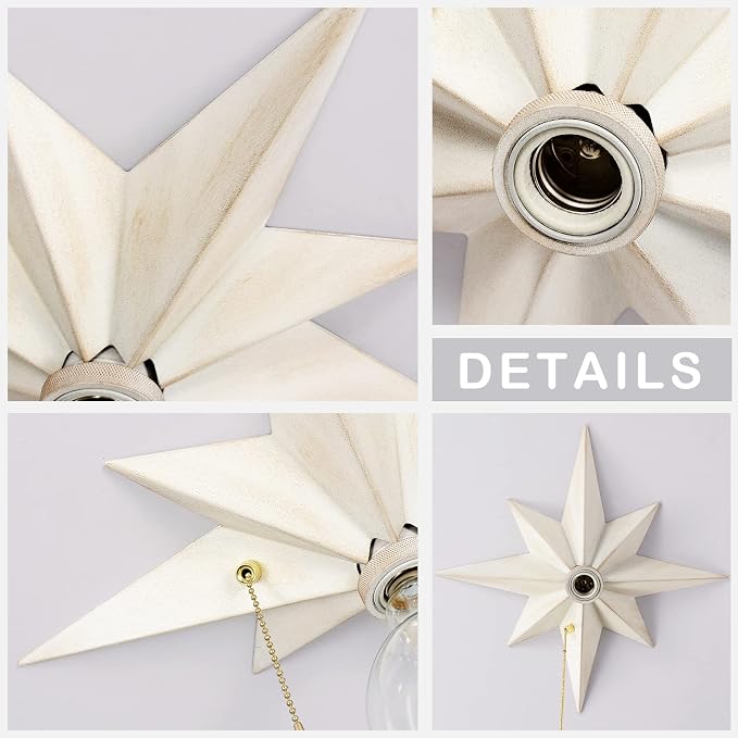 16 inch Flush Mount Ceiling Light with Pull Chain On/Off Switch, White Star Ceiling Light Fixtures, Farmhouse Modern Lighting for Hallway, Entryway, Porch, Study, Bedroom, Stair, Kitchen, Bathroom - Image 5