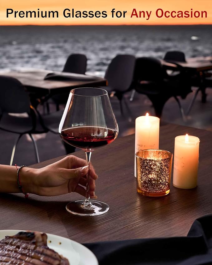 JBHO Set of 4-21 Ounce Hand Blown Italian Style Crystal Burgundy Wine Glasses - Lead-Free Premium Crystal Clear Glass - Gift-Box for any Occasion - Image 6