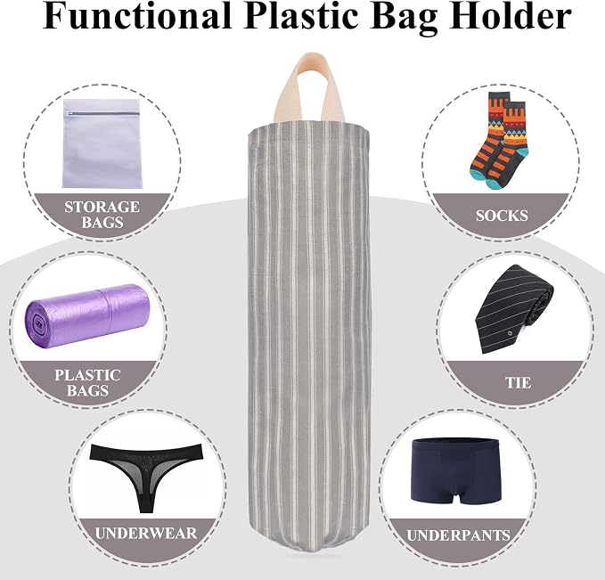 Plastic Bag Holder, Wall Mount Grocery Bag Holder, Reusable Trash Bag Organizer for Home Kitchen Pantry Decor (Gray-White) - Image 4